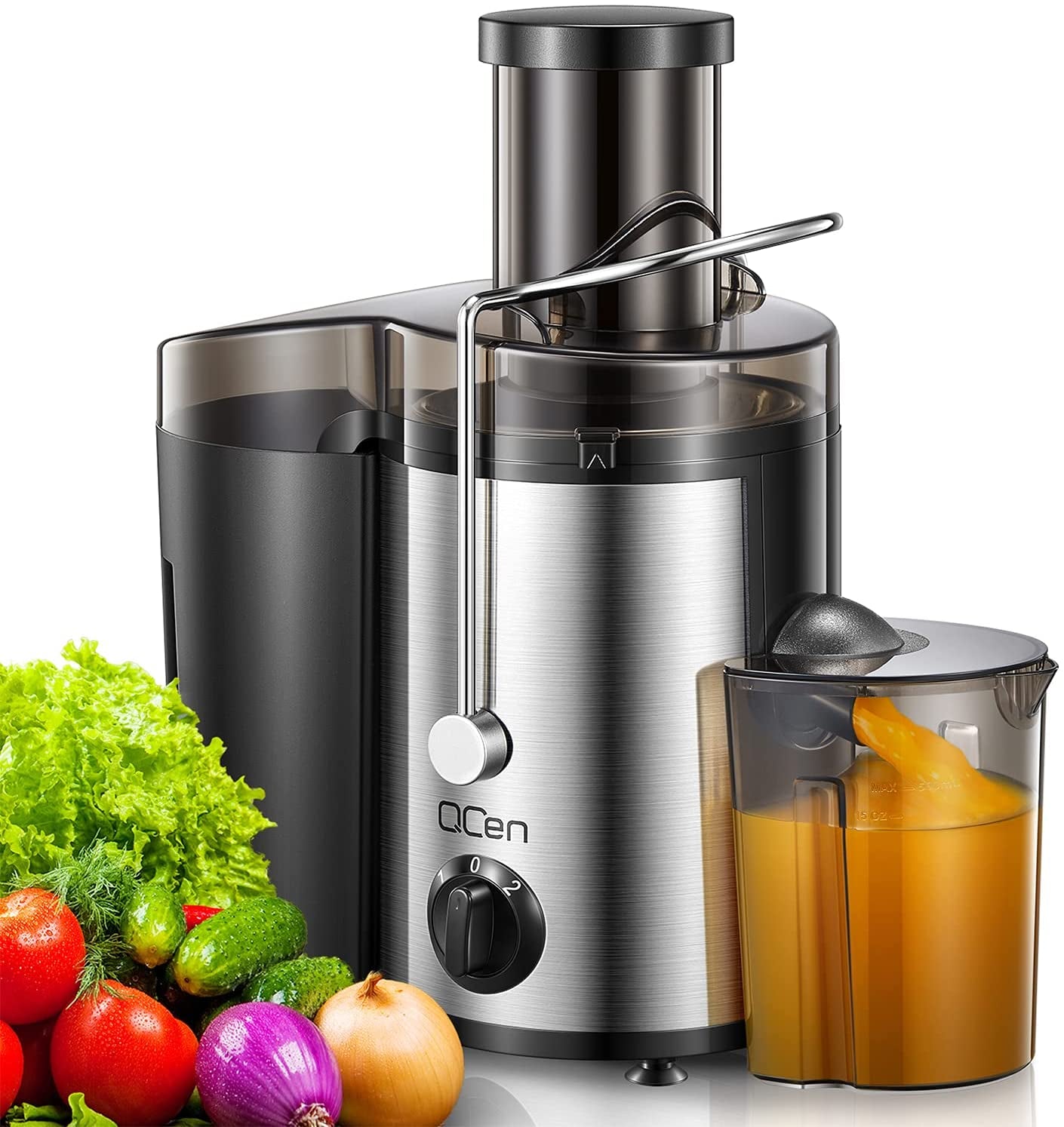 Juicer Machine, 500W Centrifugal Juicer Extractor with Wide Mouth 3” Feed Chute for Fruit Vegetable, Easy to Clean, Stainless Steel, Bpa-Free (Black)